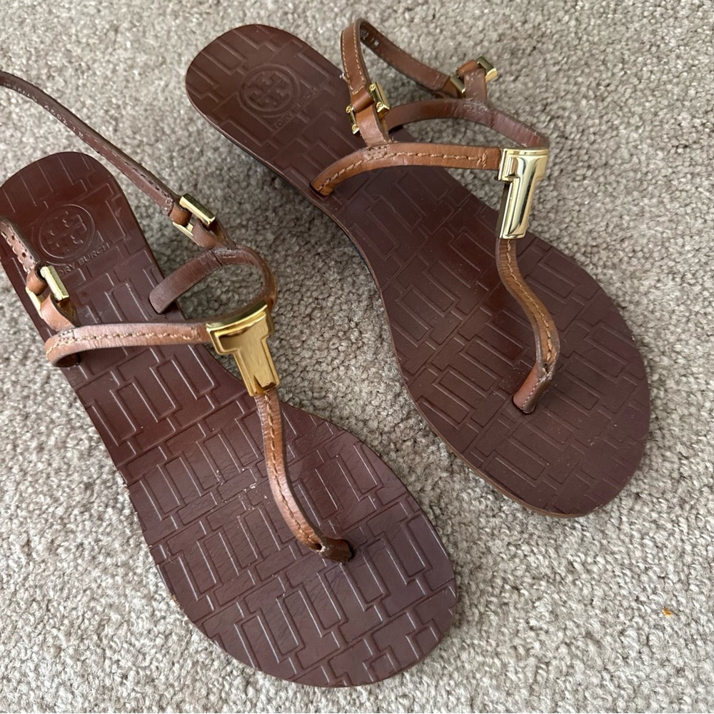 Tory Burch Pauline Demi Wedge T-strap Leather Sandals - Picture 2 of 13